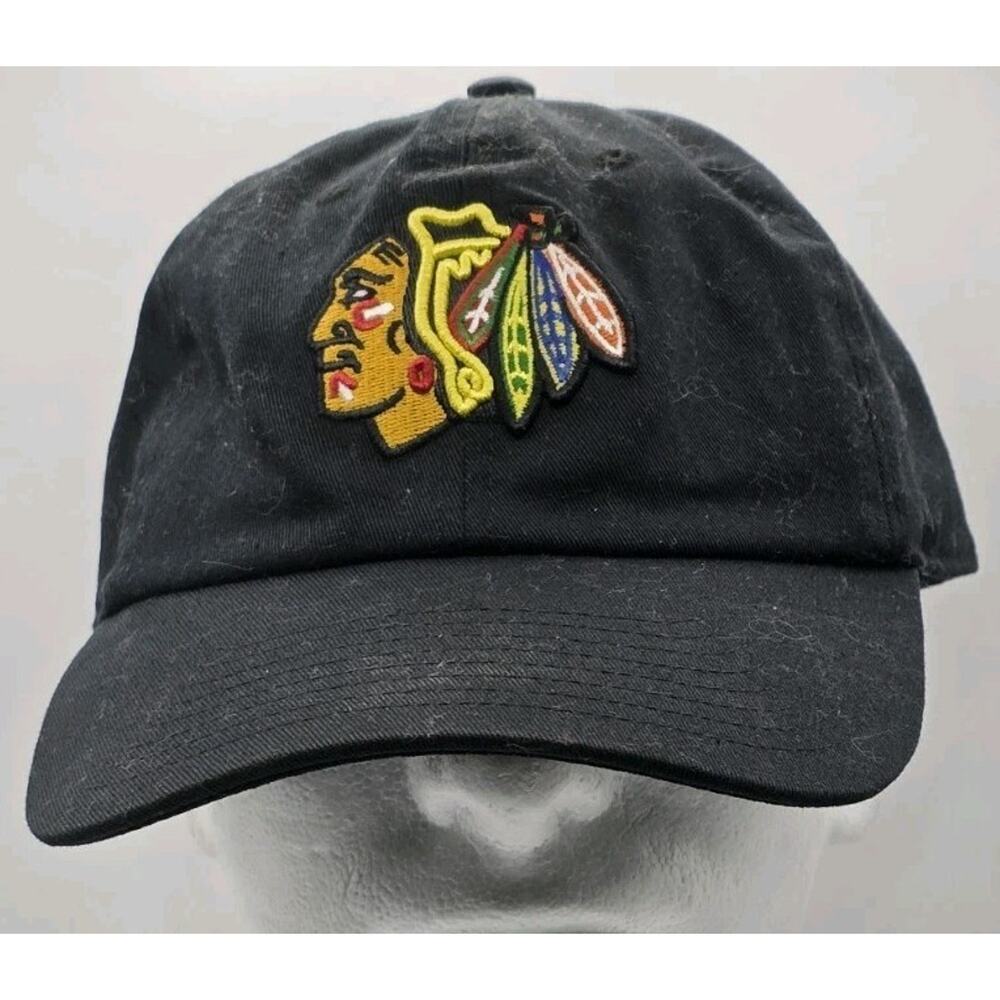 Fan Favorite Chicago Blackhawks All Black Hat Adult Adjustable Clean Up Cap NHL